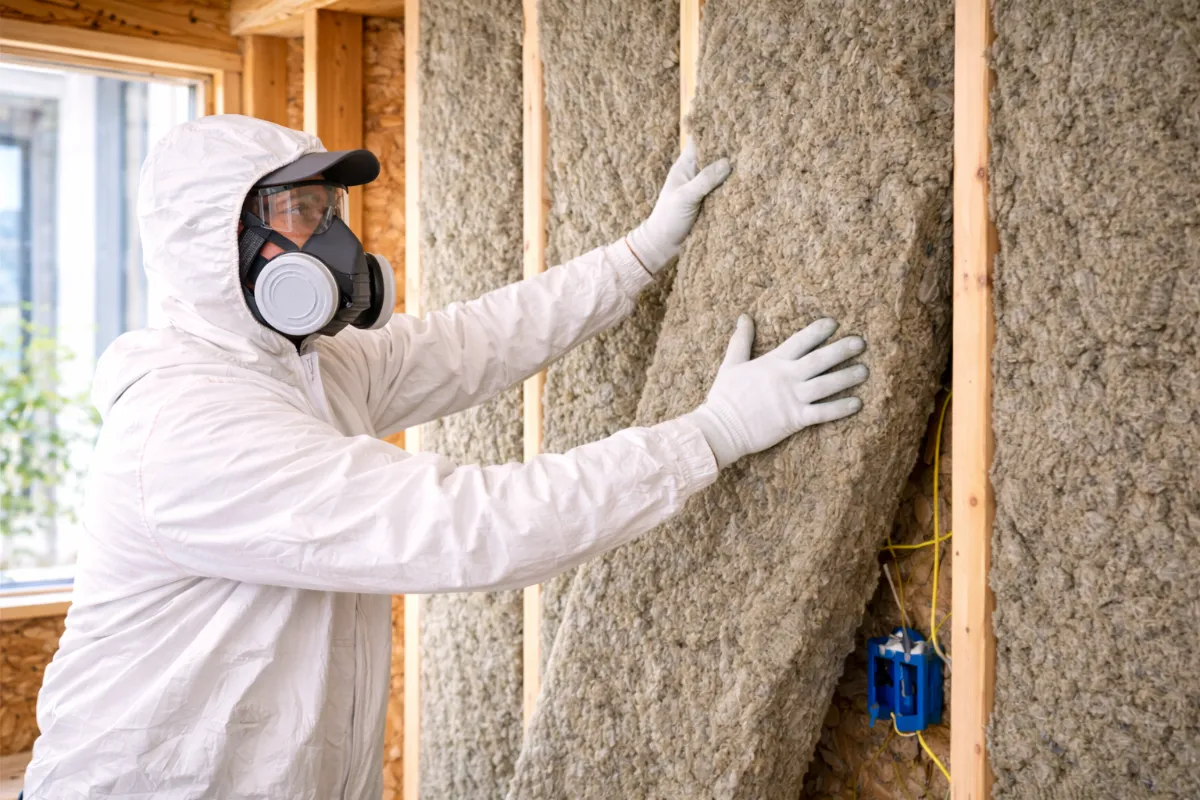 Interior sound wall insulation by Level Up Insulation Co. in a Denver home using mineral wool batts for noise reduction and privacy between rooms